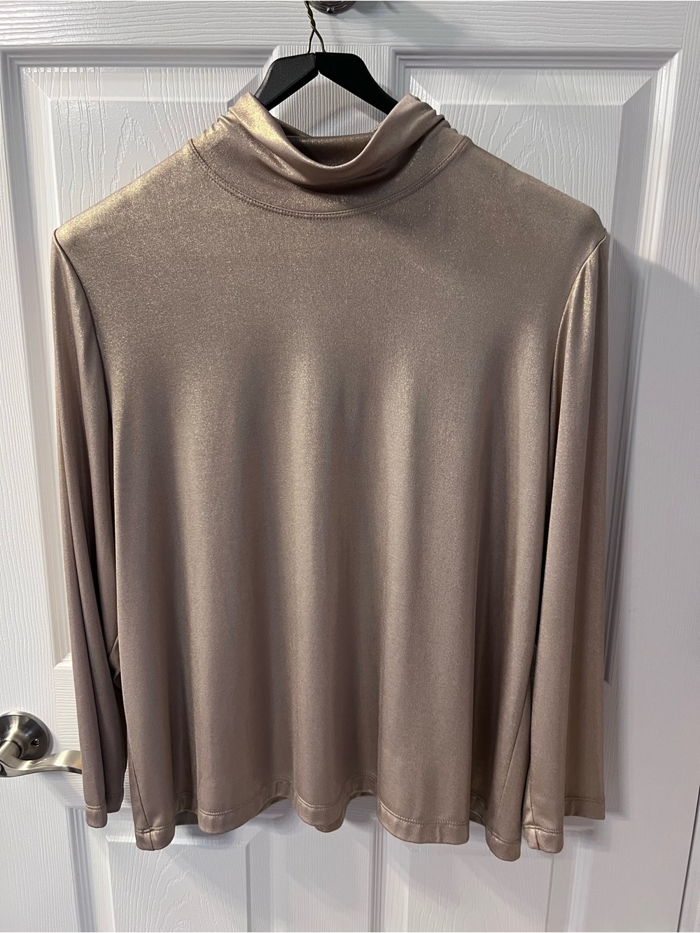 Chico's Shimmery Metallic Mock Neck Long Sleeve Top